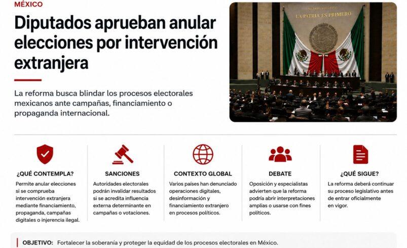 Diputados aprueban reforma para anular elecciones por intervención extranjera en México