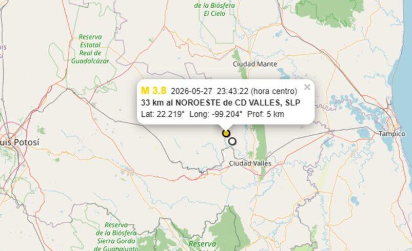 Dos sismos sorprenden a Ciudad Valles durante la noche; habitantes reportan movimientos perceptibles